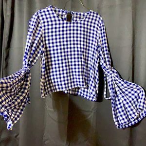 bell sleeve shirt (blue and white checkered)